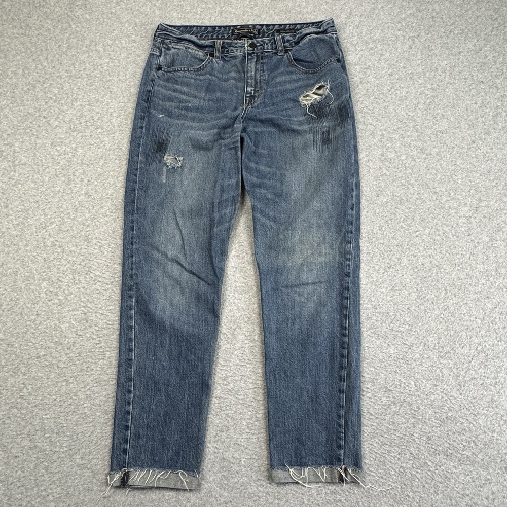 Abercrombie & Fitch Ankle Straight Jeans 29x28 Distressed Raw Hem Blue Y2K